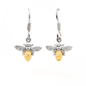 Bee drop earrings in gold and silver