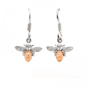 Bee drop earrings in rose gold and silver