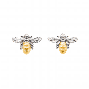Bee stud earrings in gold and silver