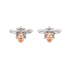 Bee stud earrings in rose gold and silver
