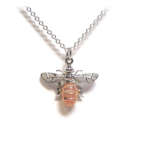 Bee pendant in rose gold and silver