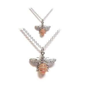 Bee pendant in rose gold and silver